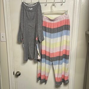 Dkny Gray and Pink Striped Pajama Set
